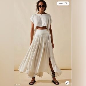 Free People Sundown Linen Skirt Set Outfit Lagenlook Festival XS 4 27